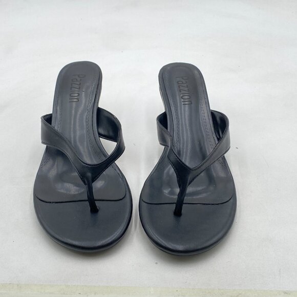 Pazzion Black Open Toe Kitten Heels Flip Flop Slip On Low Heel Thong Sandal - Picture 2 of 7